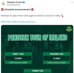 तीन मैचौं की टी-20 श्रृंखला के लिए मई में आयरलैंड का दौरा करेगा पाकिस्तान