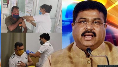 धर्मेंद्र प्रधान ने इंडियन ऑयल कार्यालय में कोविड-19 टीकाकरण शिविर का उद्धाटन किया