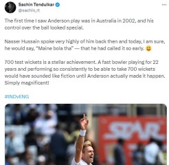 सचिन ने की एंडरसन के 700 विकेटों की तारीफ, इसे शानदार उपलब्धि बताया